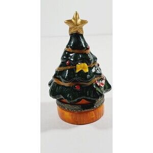 Vintage Porcelain Green Christmas Tree Trinket Box 1980s